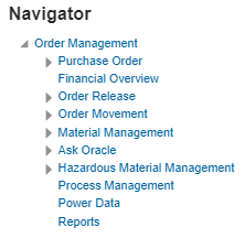 Image of the Order Management menu shown in the Navigator.