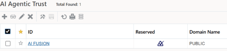 This image is a screen shot of the OTM AI Agent Trust finder results with the record AI FUSION displayed.