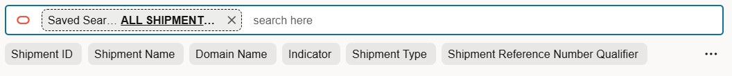 An image of the Smart Search bar with filters as appears in the Workbench. A Saved Search of ALL SHIPMENTS is shown in the search bar.