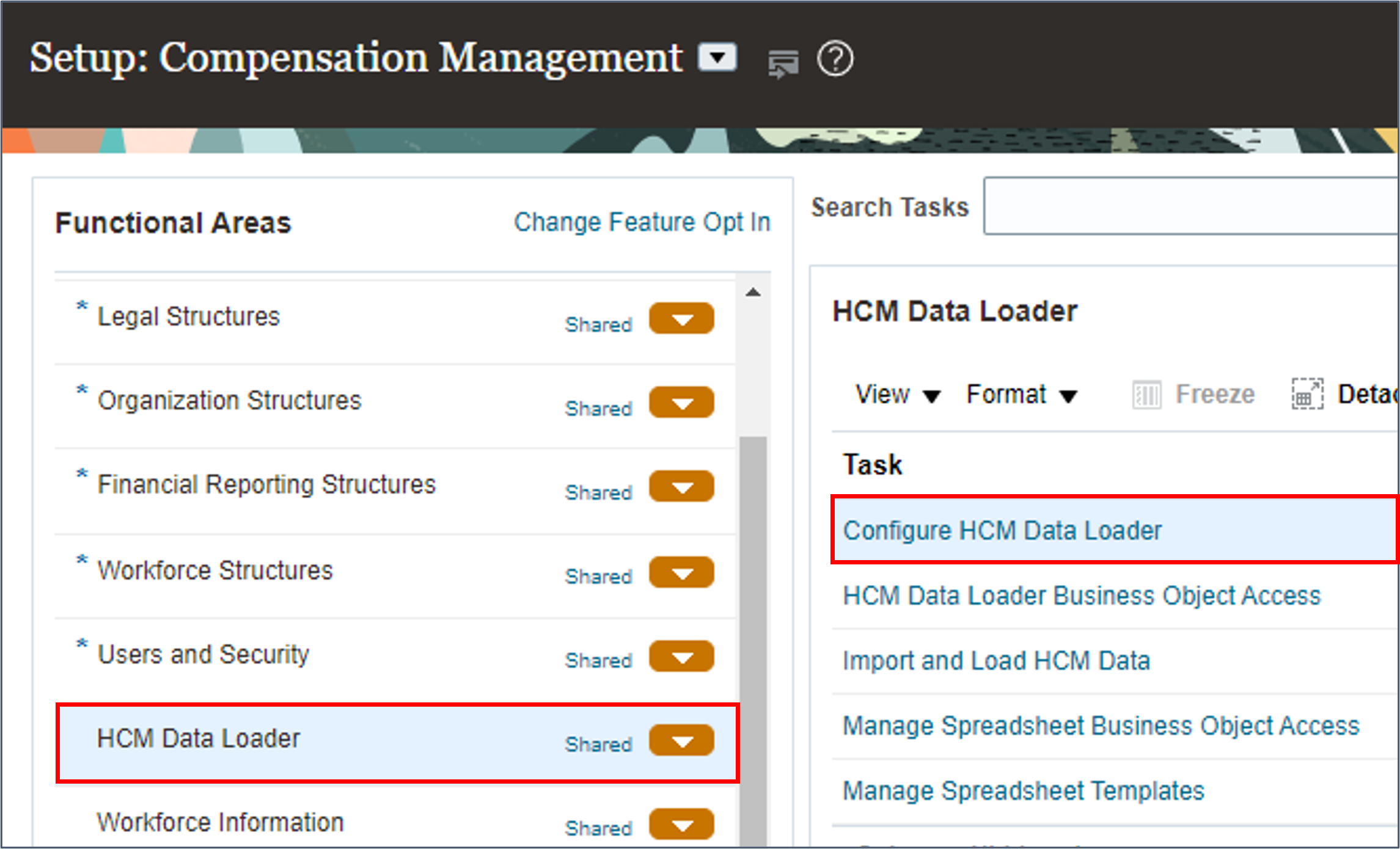 Select the Configure HCM Data Loader task from the HCM Data Loader functional area