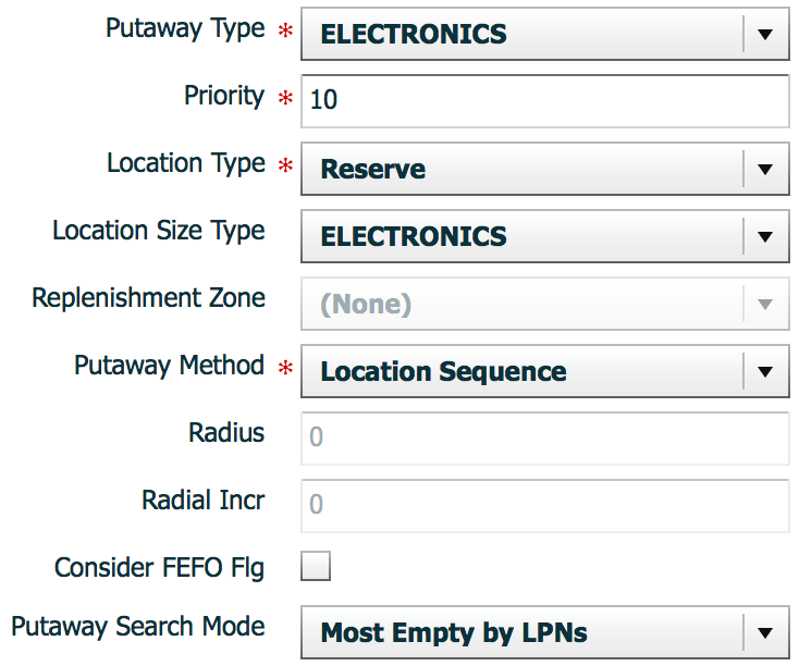 Sample Putaway Priority Config