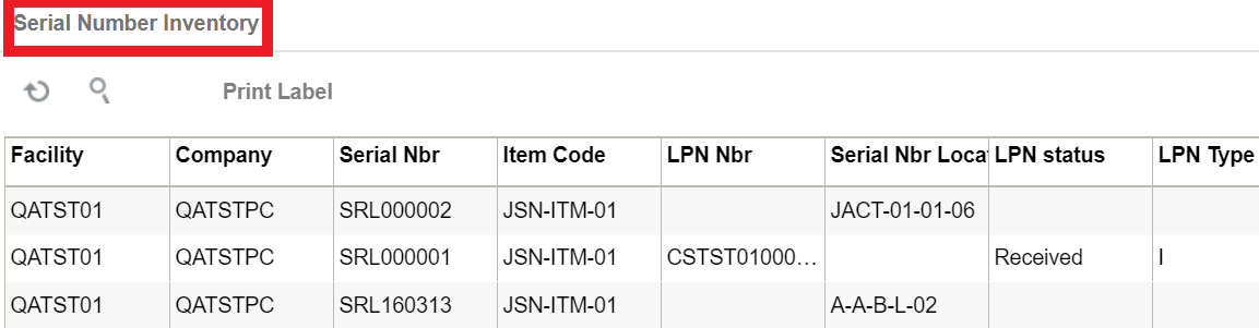 serial number inventory view