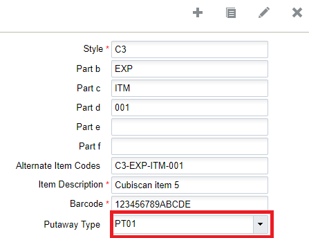 Assigning a Putaway Type to the Item