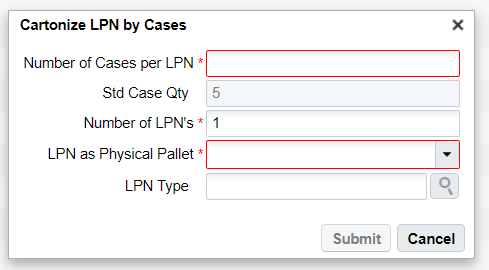 Cartonizing LPN by Cases