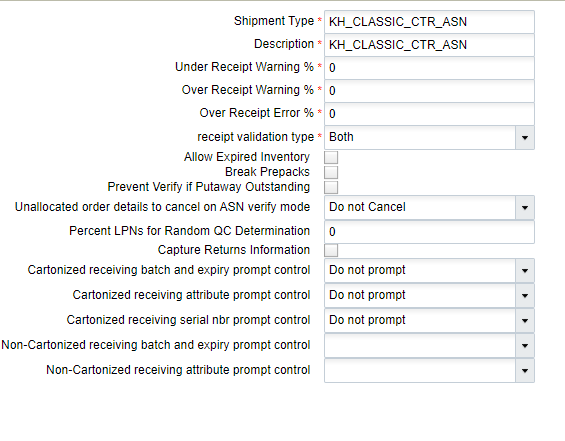 Example: Cartonized ASN - Screen flow for batch/expiry/inventory attribute/serial tracked SKU = Do Not Prompt (Classical Cartonized)