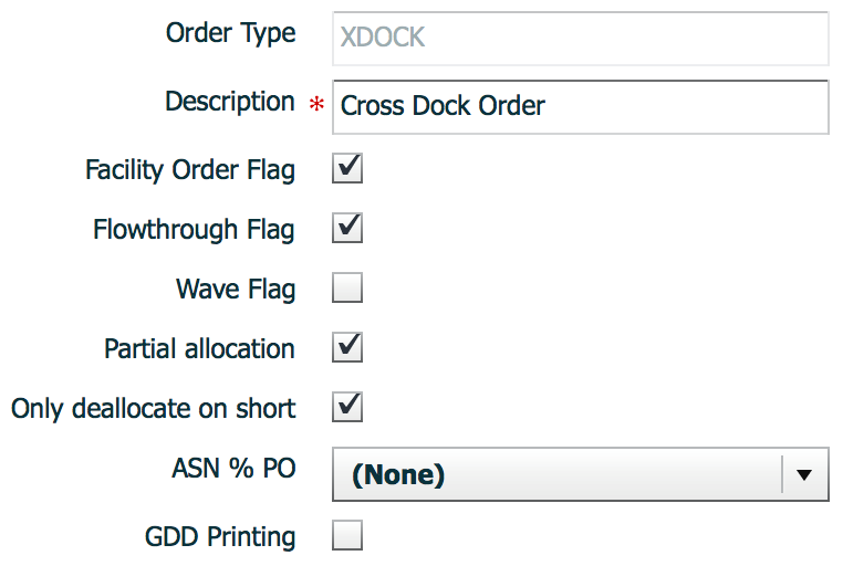 Creating a cross dock Order Type
