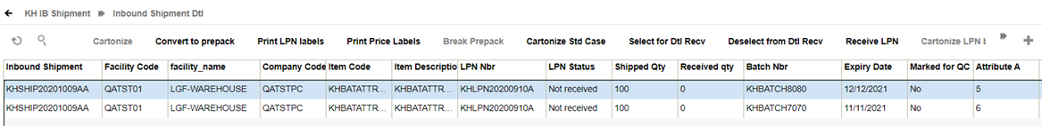 Cartonized ASN - Screen flow for batch/expiry and inventory attribute = Do Not Prompt