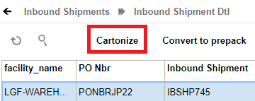 Using the "Cartonize" button within the ASN details