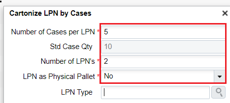 Cartonize LPN by Cases