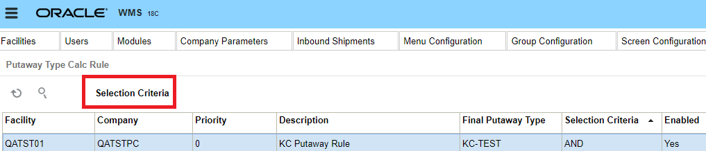 Adding Criteria to the Putaway Rule