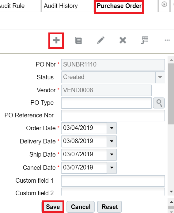 Adding Purchase Order details