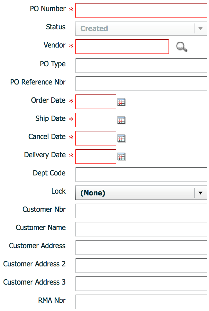 creating a new purchase order record