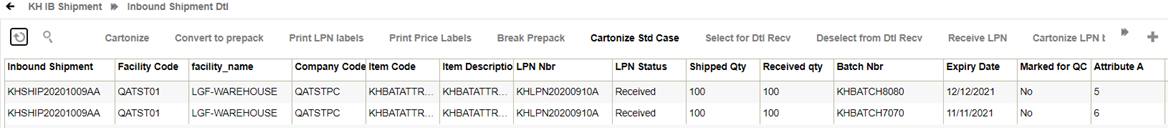 Cartonized ASN - Screen flow for batch/expiry and inventory attribute = Do Not Prompt