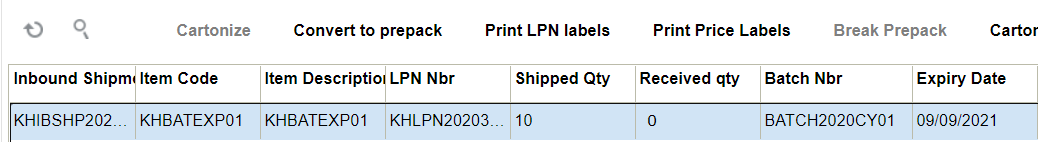 Prompt for batch/expiry date for single SKU for non-cartonized