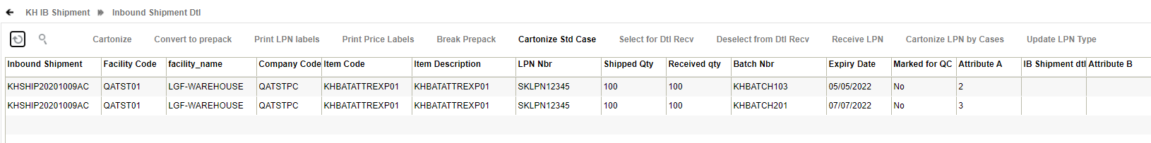 Receive Multiple batch/expiry/inventory attribute for the same SKU