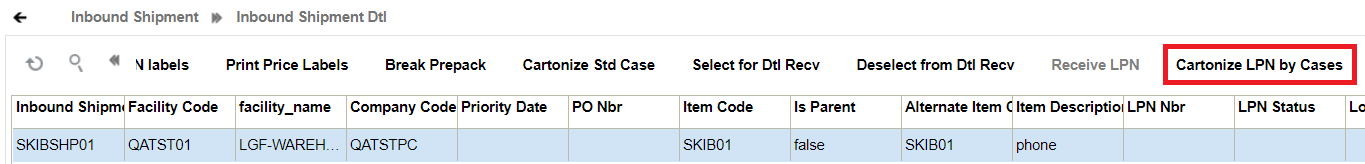 IB Shipment Details