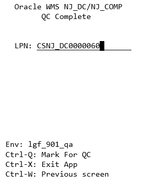LPN to be processed for QC