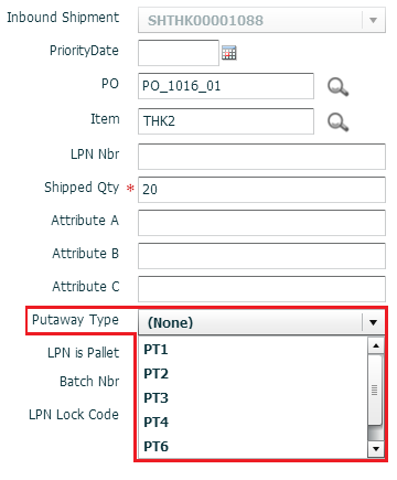 Modifying an ASN Detail’s Putaway Type