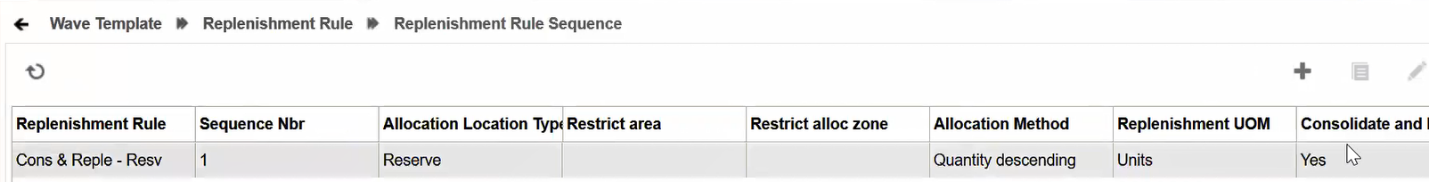 Replenishment Rule in Wave Template