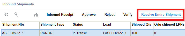 Using the "Receive Entire Shipment button