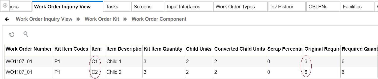 child item quantity