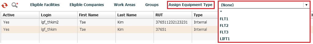 Assigning Users with Equipment Types