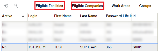 Viewing the user’s Eligible Facilities/Compan