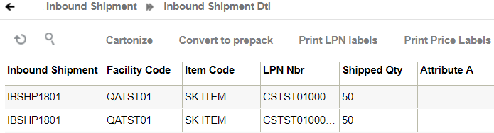 Inbound Shipment Detail