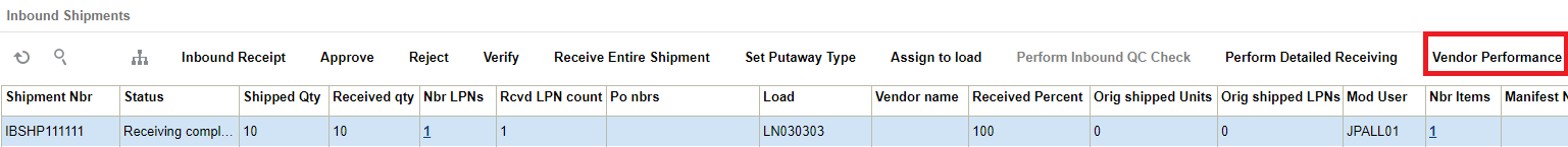 Adding Vendor Performance Codes to an ASN