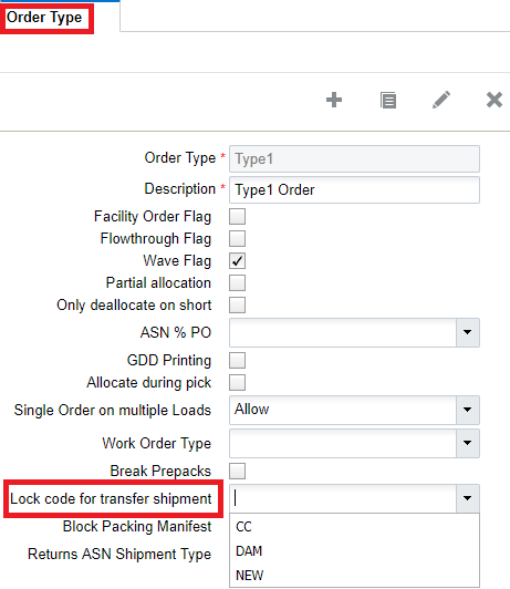 Lock code for transfer shipment