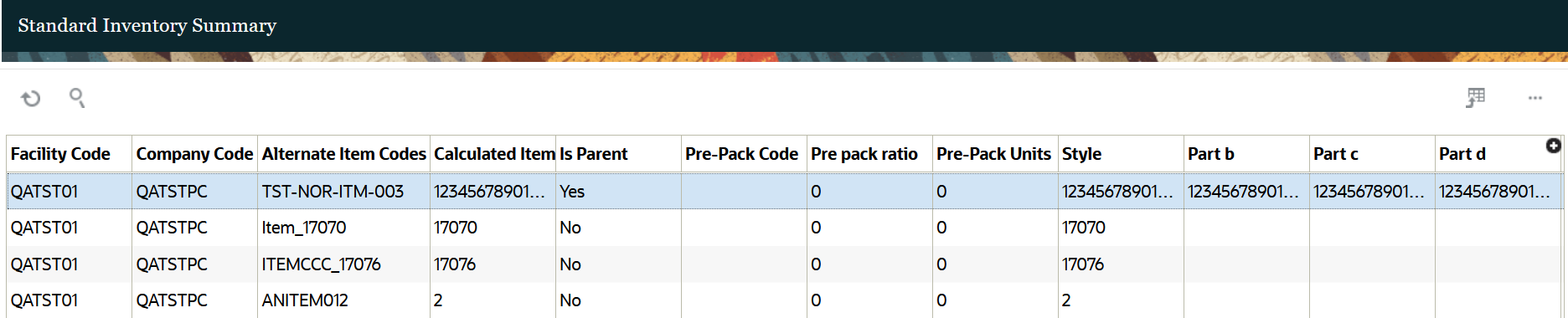 inventory summary screen