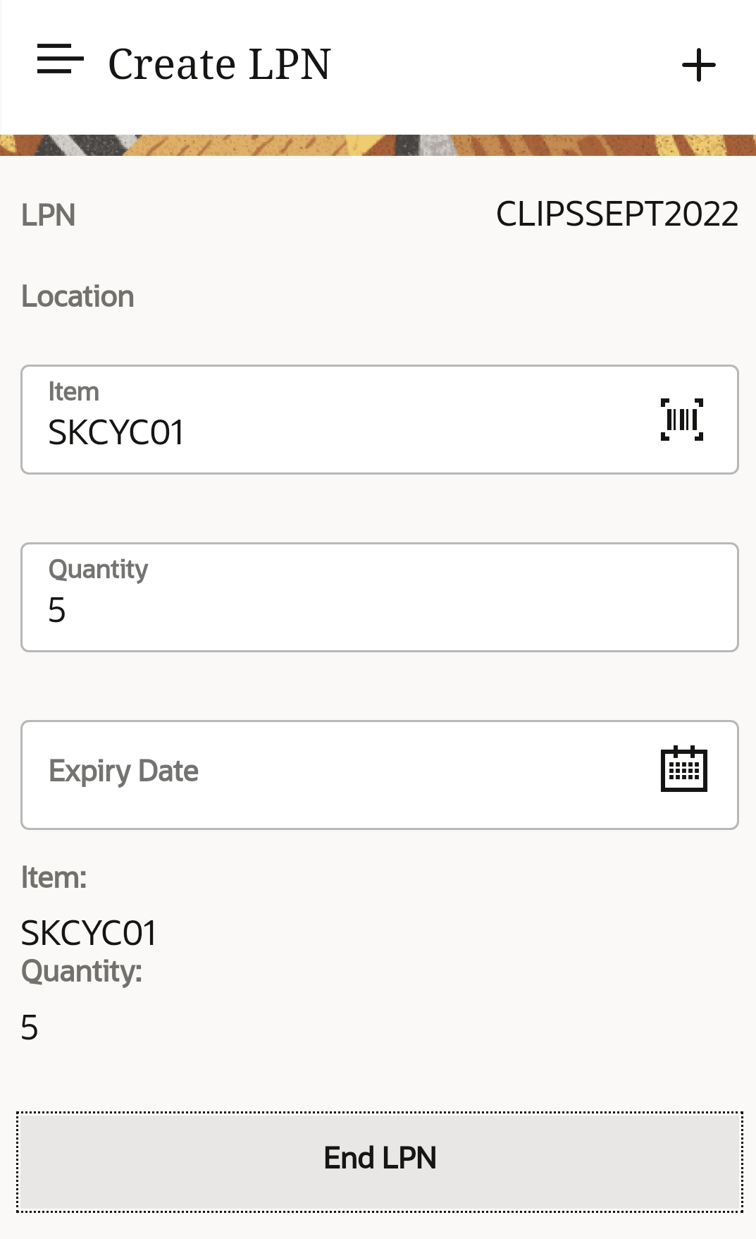 Create LPN Summary Screen