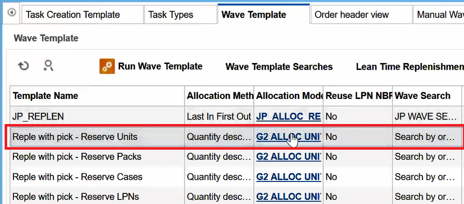 Replenishment Rule in Wave Template