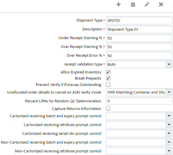 Creating a New Shipment Type