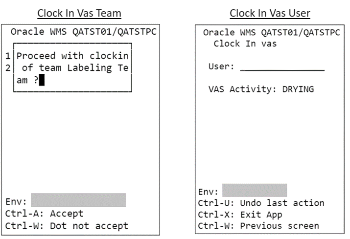 Clock in VAS Team and User