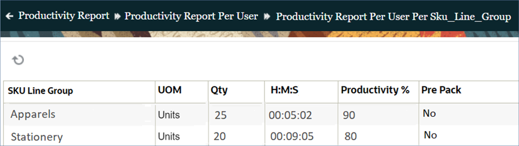 Productivity Report per User per SLU Line Group