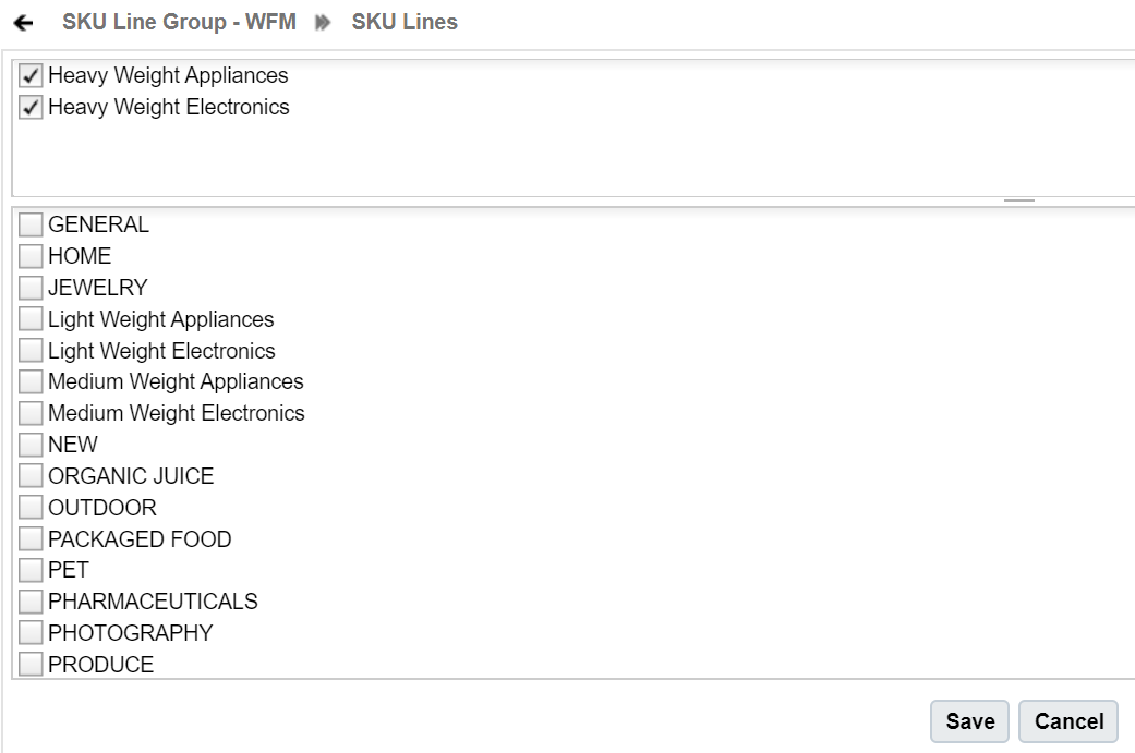 SKU Lines List