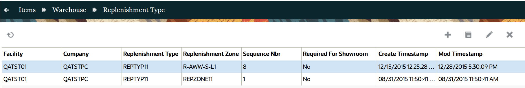 Replenishment Type to Zone