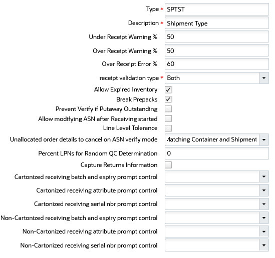 Creating a New Shipment Type
