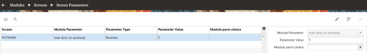 Putaway Screen Parameter