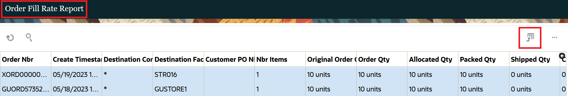 Order Fill Rate Report UI
