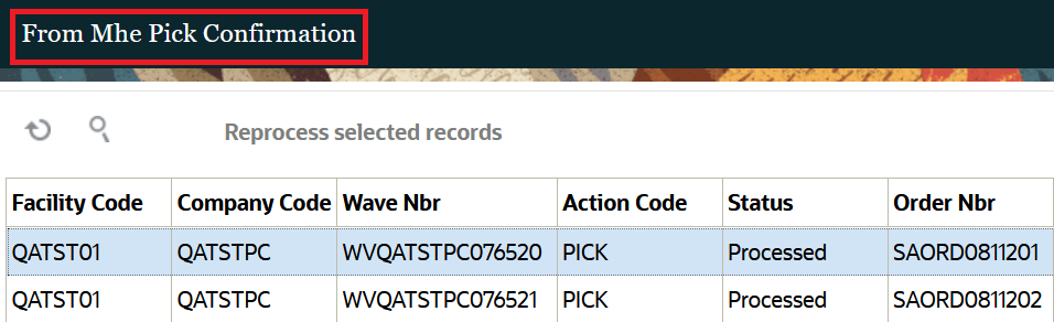 From MHE Pick Confirmation UI
