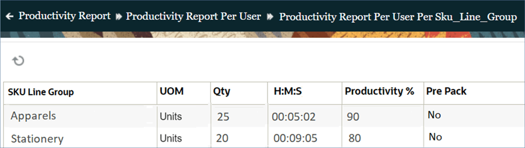Productivity Report per User per SLU Line Group