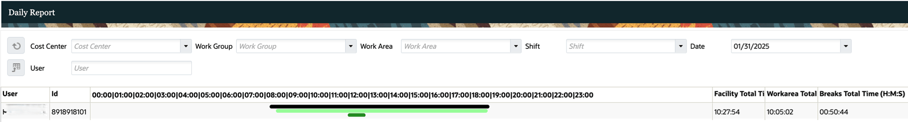 Total Facility Time and Total Break Time in Daily Report