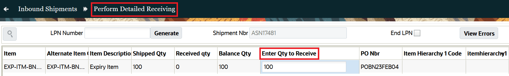 Enter Quantity to Receive