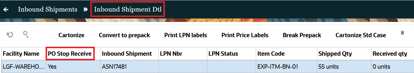 Inbound Shipment Detail