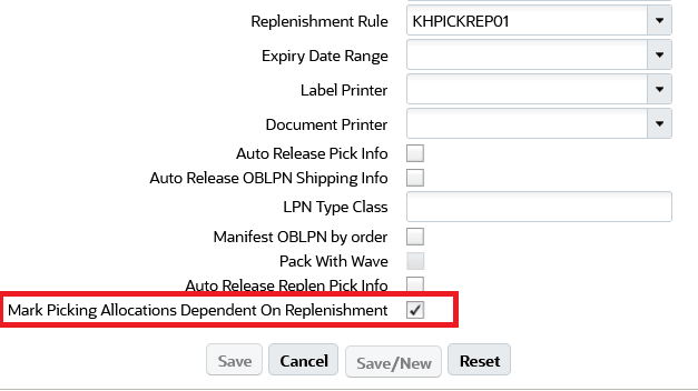 Mark Picking Allocations Dependent on Replenishment flag