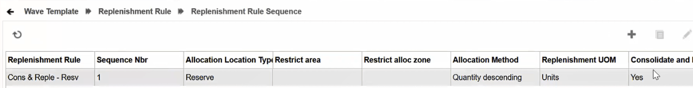 Replenishment Rule in Wave Template