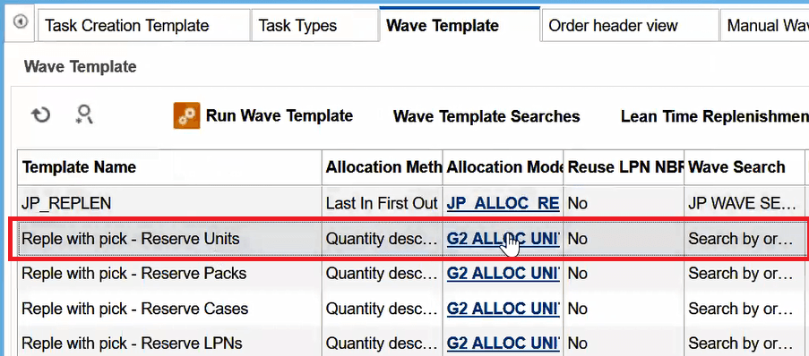 Replenishment Rule in Wave Template
