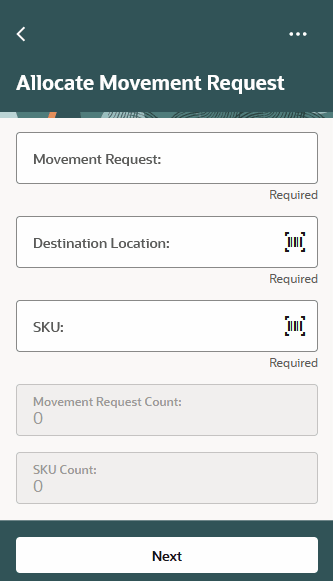 Allocate Movement Request and SKU Scan